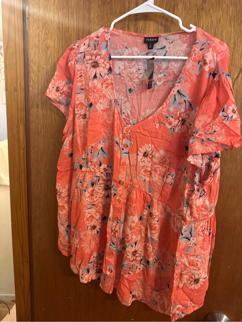 torrid Coral Floral Button-Front Babydoll Blouse